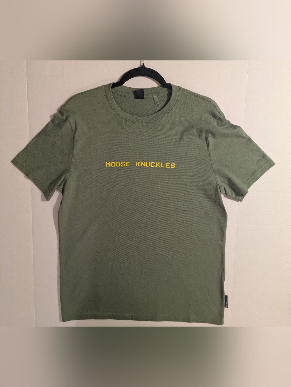 Moose Knuckles Olive Green T-Shirt w/ Yellow Logo-  Sm (NWOT)